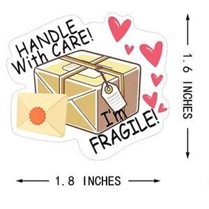 50 HANDLE WITH CARE I'M FRAGILE Sticker Label with Hearts